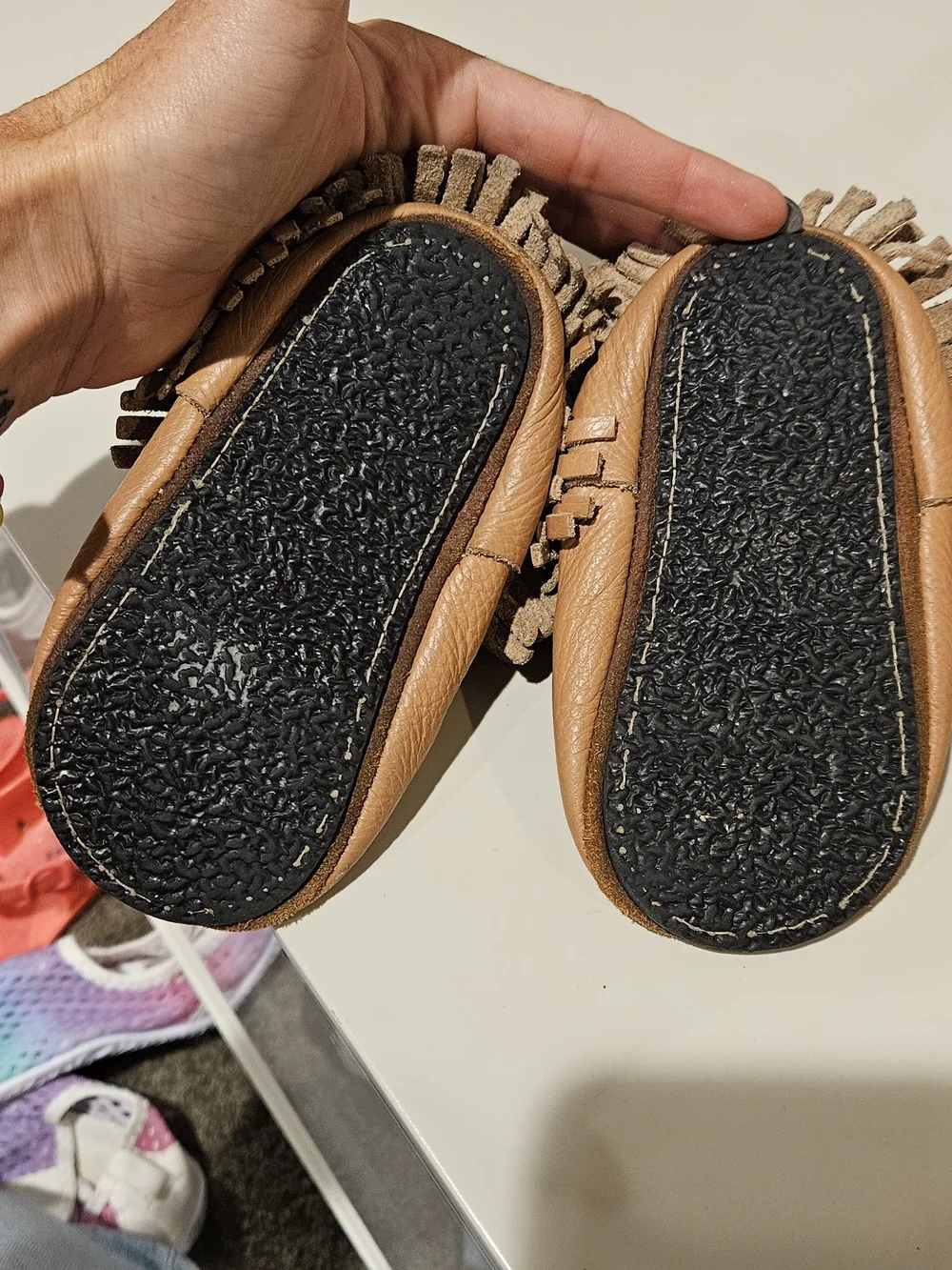 D&F toddler Tan Fringe Moccasin Shoes